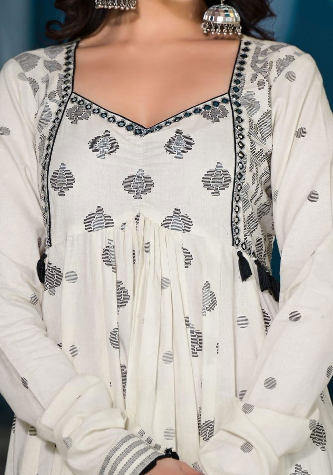 Designer Printed Cotton Alia Cut Kurti With Bottom Dupatta Clothing Suppliers In India